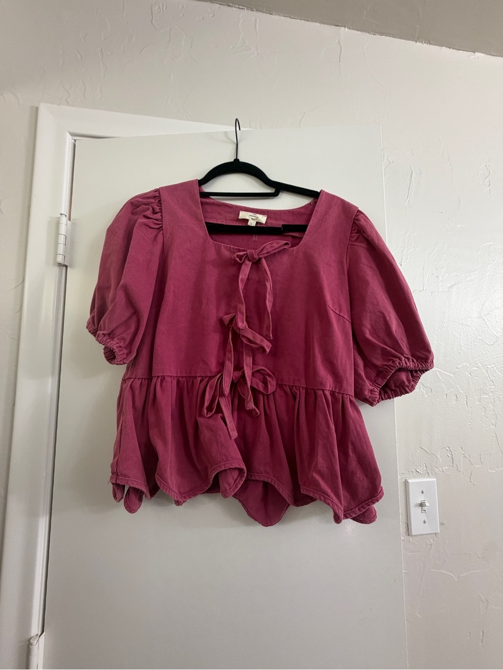 entro Rose-Pink Tie Front Peplum Blouse